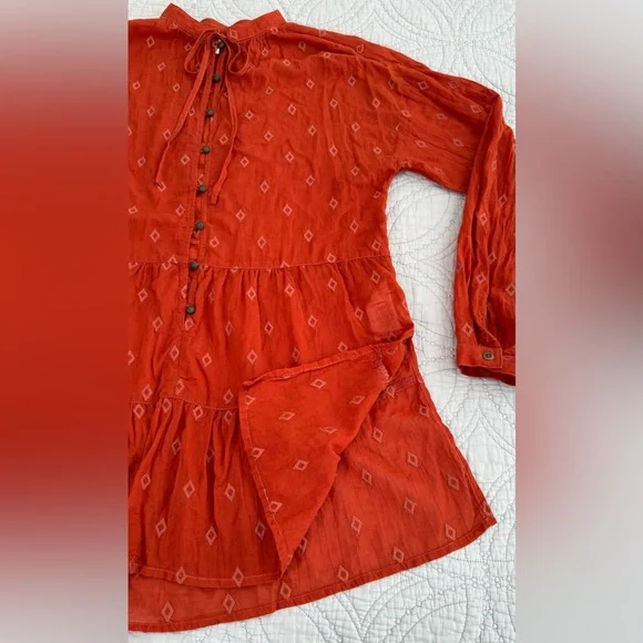 PILCRO Anthropologie Embroidered Tunic Top Rust Orange - Picture 5 of 9